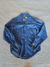Wrangler Vintage X-Long Tails Western Shirt Mens 15 X 33 Pearl Snap Dark Denim
