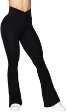 Flare Leggings, Crossover Yoga Pants with Tummy Control, High-Waisted and Wid...