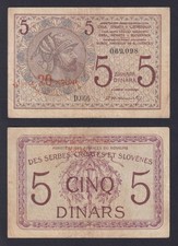 Kingdom Of Serbia Croatia And Slovenia 20 Kronen On 5 Dinara 1919 P.-16A BB/VF