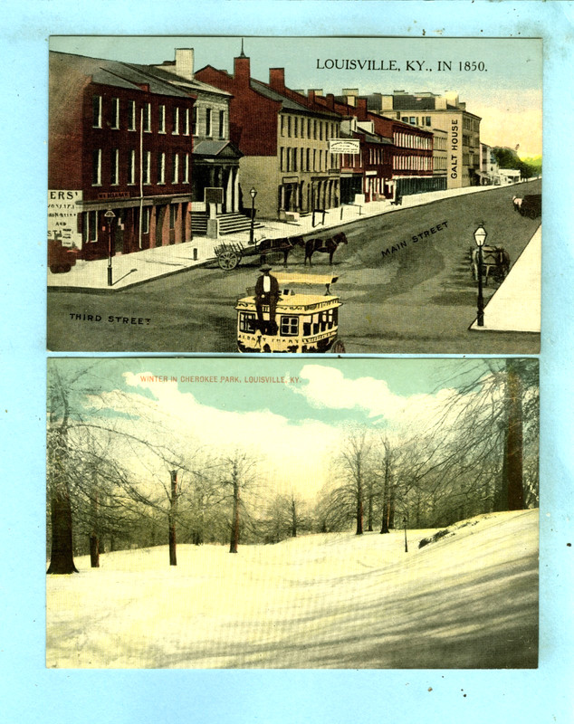 2 vintage, Louisville, KY, "3rd and Main St. in 1850 & Winter in Cherokee Park"