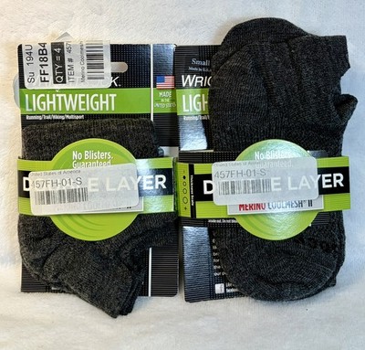 Wrightsock Coolmesh II Quarter Running Socks - 2 Pack, Grey/Black, Small NEW