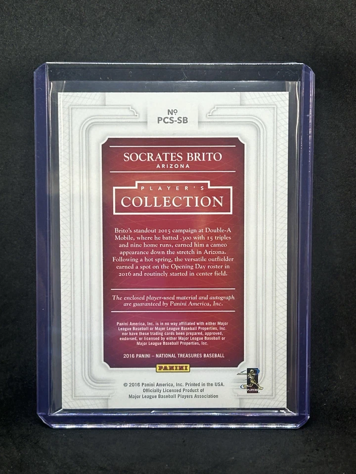 2016 NATIONAL TREASURES SOCRATES BRITO PATCH AUTO #D/99 ARIZONA DIAMONDBACKS A6 - Image 2 of 2