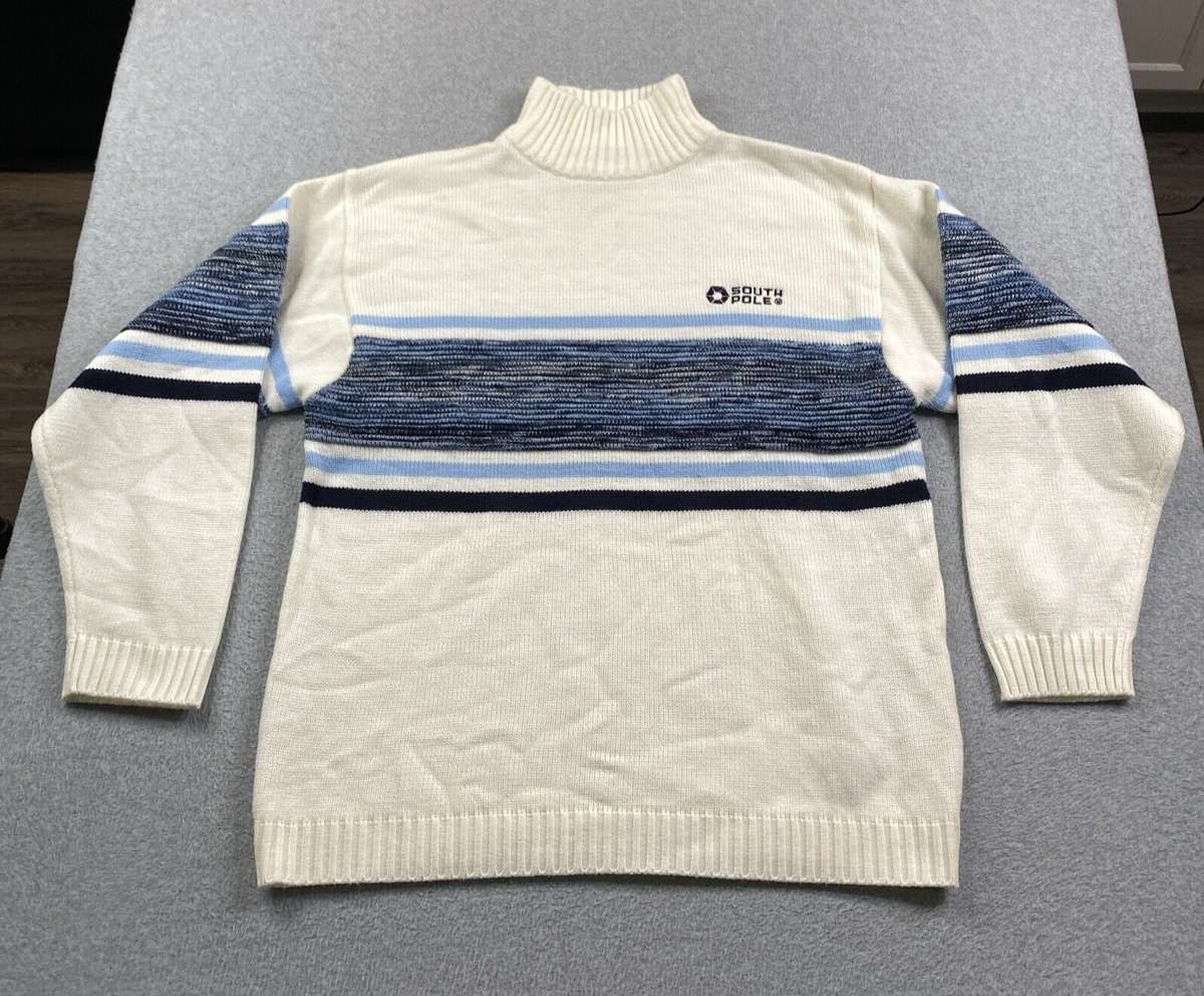 VINTAGE SouthPole Sweater Mens XL Knit Pullover Blue White MADE IN 