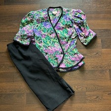 Lady Carol of New York Vintage Peplum Top Skirt Set Floral 16