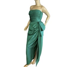 WOMEN'S VINTAGE 1980'S VICTOR COSTA GREEN STRAPLESS SATIN FORMAL DRESS SZ 6