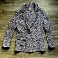 Chico  s Soft Tweed Blazer Pink Blue Frayed Hem Career Work Casual Size 0 S 