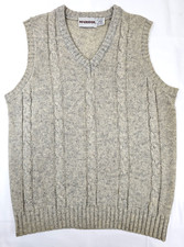 Vtg McGregor Sweater Vest Men L, Wool Blend Chunky Cable Knit Tan Grandpa - EUC