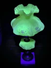 Fenton Custard Uranium Satin Glass Lamp with Pink Blossoms Signed GLOWS