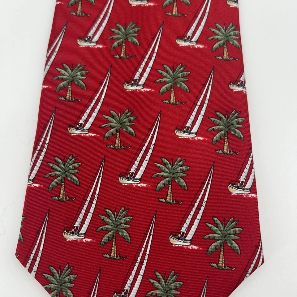 Corbata TROPICALS by TANGO PALMERA VELERO 100% SEDA COREA Vela Roja Foto 2 de 4