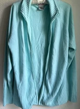 Womens Quacker Factory Cozy Sweater Cardigan XL Rhinestones Aqua Teal No Zipper