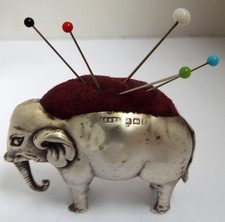 LOVELY LARGE ENGLISH ANTIQUE 1907 STERLING SILVER NOVELTY ELEPHANT PIN CUSHION
