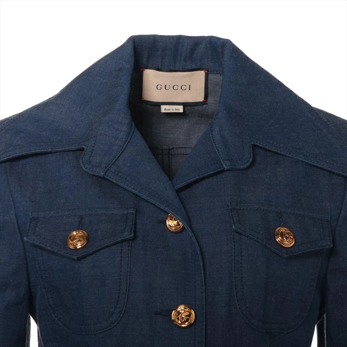 Gucci giacca denim cotone 38 donna blu navy 644532 GG bottoni marmont