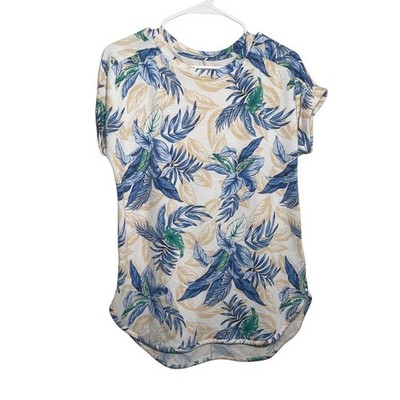 Cupio Shirt Women's Small Floral Round Neck Short Sleeve Boho Top Casual Blouse