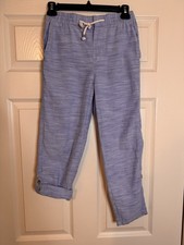 H M Kids Boys Cotton Pants Blue Size 9-10Y 140 cm Drawstring Waist Roll-Up Leg