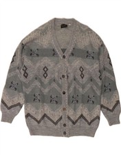 SUSPENSE Mens Loose Fit Cardigan Sweater IT 50 Medium Grey Argyle/Diamond BW03