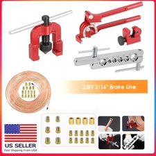 Brake Line Pipe Repair 20 Nuts Fittings Kit 3/16 25ft Copper Pipe Flaring Tools