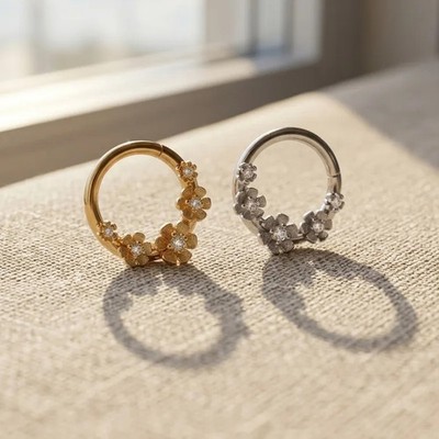 316L Stainless Steel Nose Ring Septum Clicker Hoop CZ Flower Water Drop Butterfl