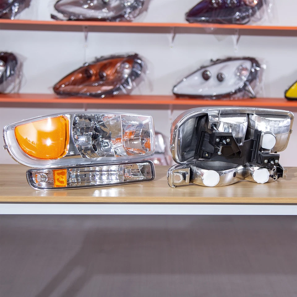 Faros cromados con lámparas de parachoques para 99-06 GMC Yukon Sierra 1500 2500HD 2000-06 Foto 2 de 4