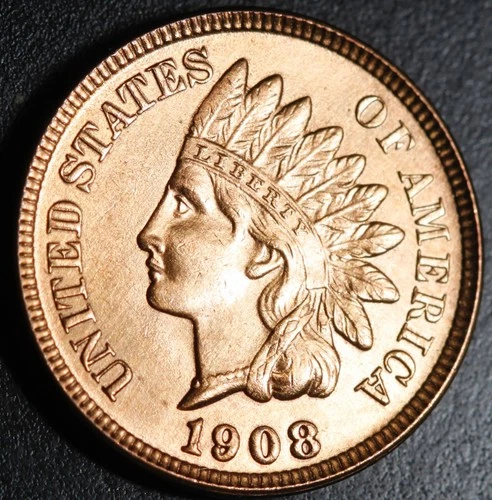 1908 INDIAN HEAD CENT - With LIBERTY & 4 DIAMONDS - AU UNC