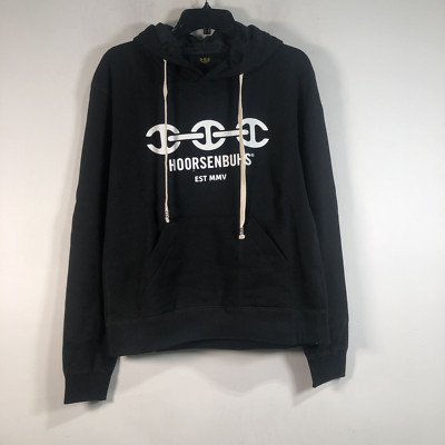 Hoorsenbuhs Logo Pull-Over Hooded Sweatshirt, Unisex Size M - Black/White