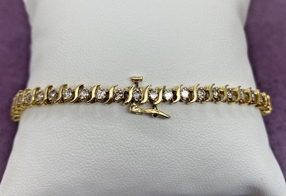 Brazalete de tenis de diamantes de 7 pulgadas de oro amarillo de 14kt 2,0 CTW I1, G-I 1006290-3 Foto 4 de 4