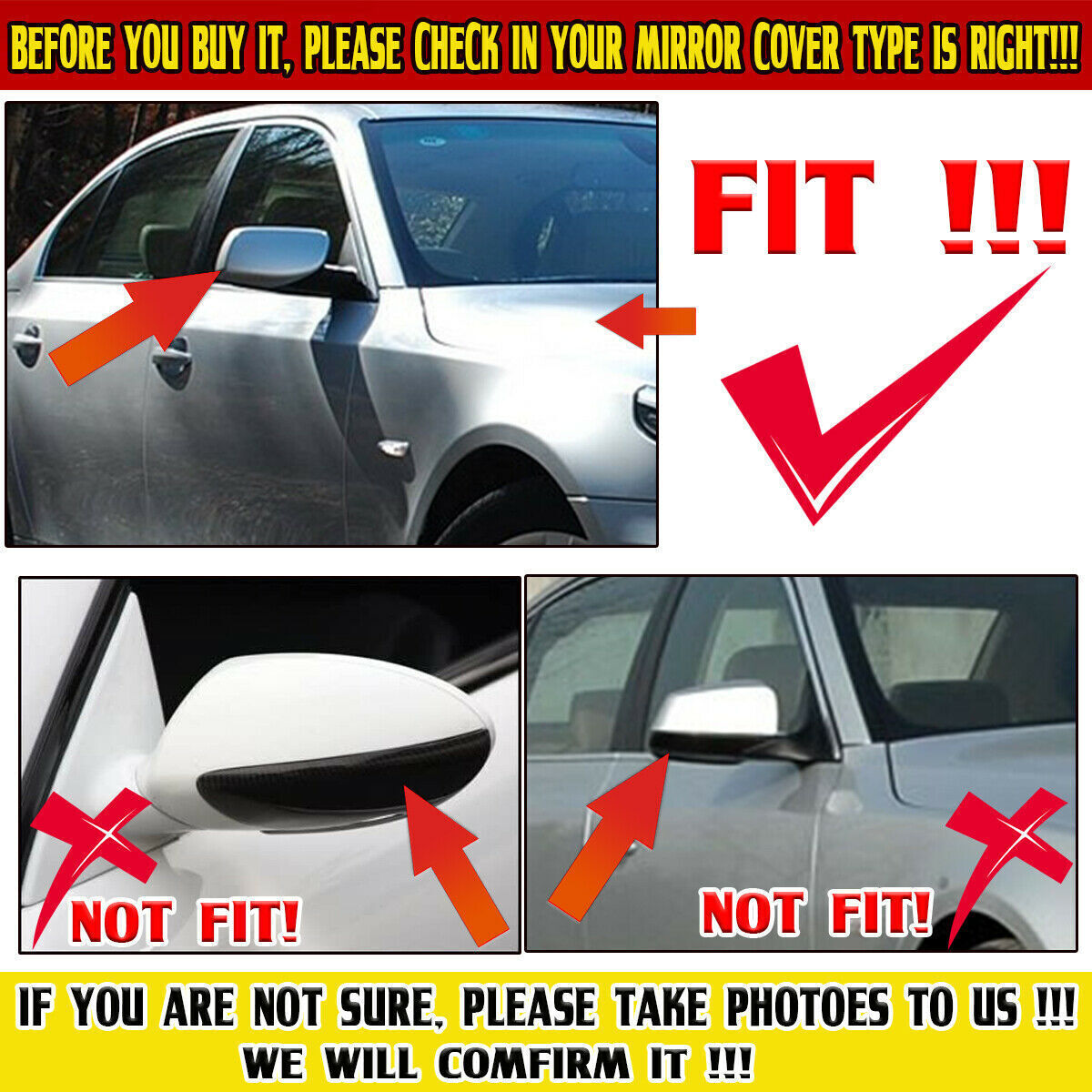 Pair M Sport Side Mirror Cover Caps Gloss Black For BMW E60 E61 2003