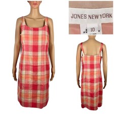 Jones New York Womens 10 Dress Plaids Multicolor 100% Linen Vintage Made In USA