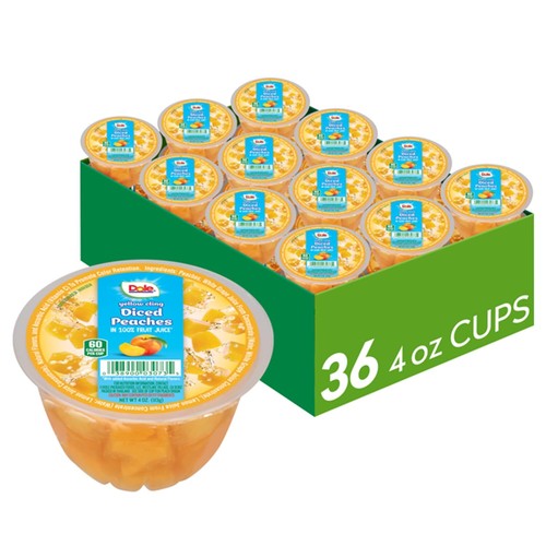 Dole Fruit Bowls Diced Peaches in 100% Juice Snacks 4oz 36 Total Cups Gluten ...