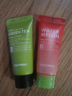 TONY MOLY Watermelon Dew All Over Serum / The Chok Chok Green Tea Cream 0.5oz ea