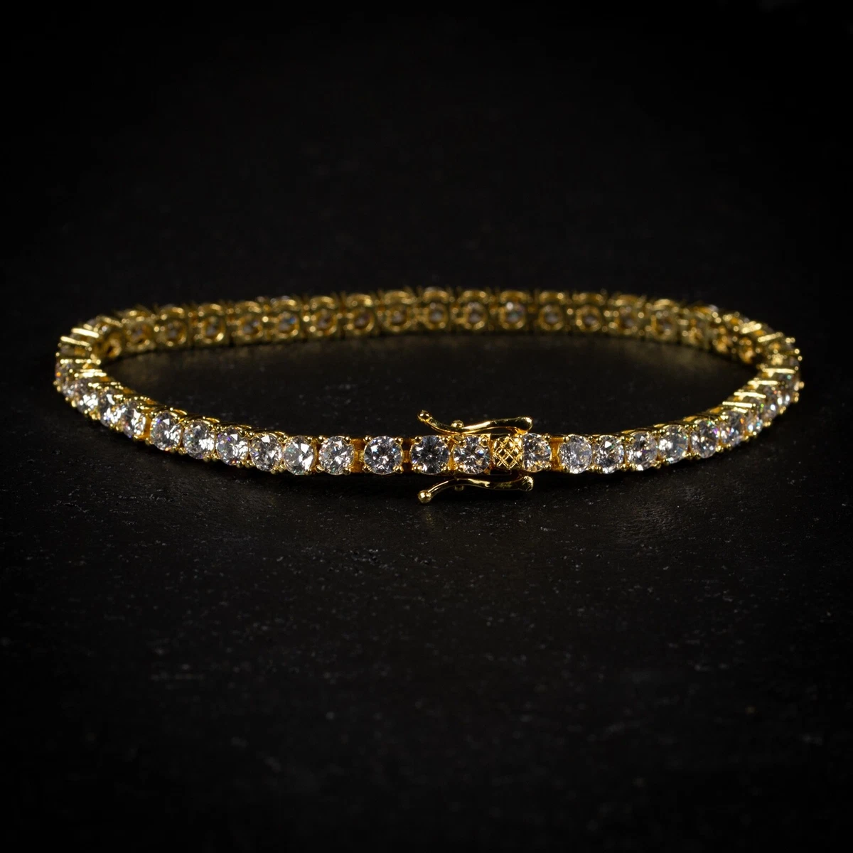 Yellow Gold Plated 5A Cz Stone Iced Solitaire Men s Hip Hop Tennis Bracelet