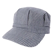 Hickory Blue & White Stripe 100% Cotton Train Conductor Engineer Cap Hat