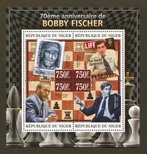 Niger Sc# 1184, Chess Champion Bobby Fischer, Sheet of 4, VF MNH, SCV: $11.60