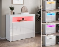 Kommode Sideboard Mit Led Beleuchtung Weiß Hochglanz Highboard Anrichte Schrank