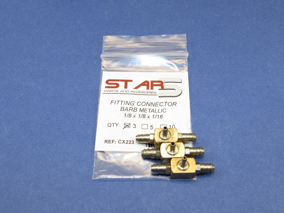 Dental Fitting Connector 1/8'' X 1/8" X 1/16" Barb Metalic Set /3 Pcs STAR5 - Image 2 of 2