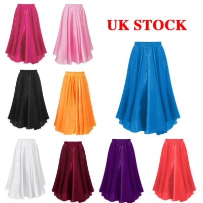 UK Girls Long Full Circle Shiny Dance Skirt Gypsy Latin Spanish Flamenco Skirts