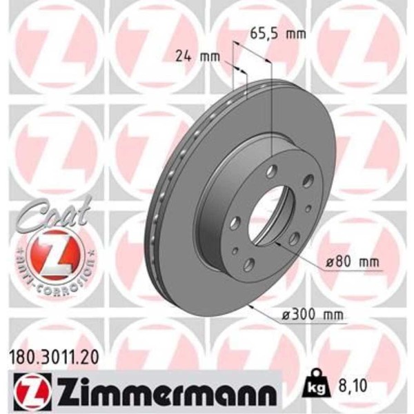 Zimmermann 2X Bremsscheibe Vorne Ø300 Mm InnenbelüFtet FüR Fiat Ducato Kasten-image