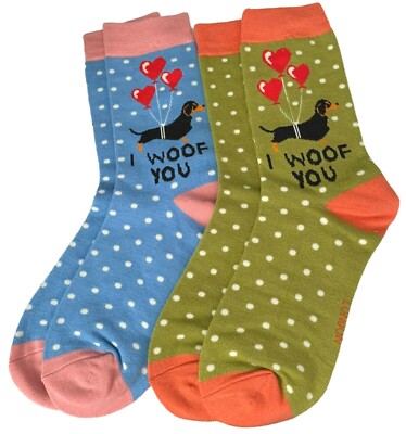 Wurst Hundesocken Damen 2 Paar Pack Dackel Hunde blau grün Bambus Baumwolle NEU
