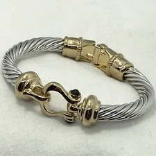Vintage  T * J   2-Tone  Twisted Cable  Renaissance Hinged Bangle Bracelet  6.5