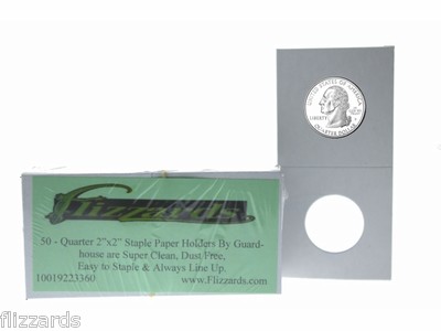 50 Cardboard/Mylar 2x2 Coin Holder Flips for Quarter 24.3mm, by Guardhouse