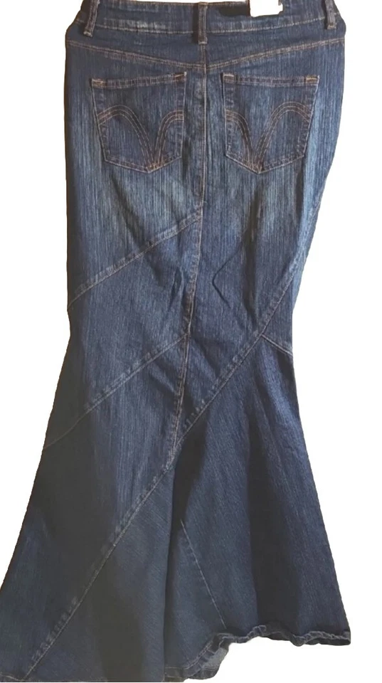 Maxi Falda De Colección Denim Patchwork Trompeta Cottage Western Country Grunge Boho Nueva  Foto 3 de 4