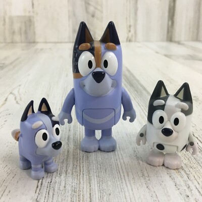Bluey Figure SET Uncle Stripe Heeler Cousin Muffin Socks Lot of 3 Family Blue