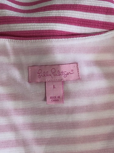 Lilly Pulitzer Whiting Hotty Pink Ottoman Stripe Cut Out Jersey Shift Dress Sz L - Picture 4 of 5
