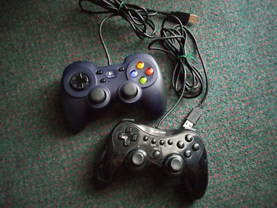 Lot of 2 controllers Blue Logitech Gamepad Wired F310, Elecom USB