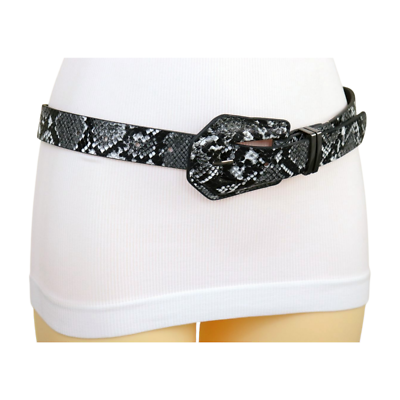 Vintage Womens Black White Snake Print Double Buckle Wide Belt Size 12‎ Vintage Womens Black White Snake Print Double Buckle Wide  main image 2