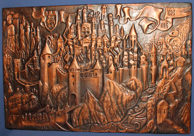 Vintage Bulgarischer Wandbehang Kupfer Plakette Stadtbild VelikoTarnovo
