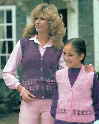 ~ Laminierte Vintage Strickanleitung für Mutter & Tochter Mohair Westen ~