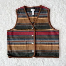 VTG Jones New York Woman Brown Striped Vest MEDIUM BohoHippie Cottagecore Y2K