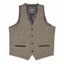 Marc Darcy Brown Tweed Waistcoat Velvet Collar Size 44 R VGC