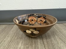 Vintage Japanese Retro Floral Bowl Ceramic Serving Bowl Brown READ