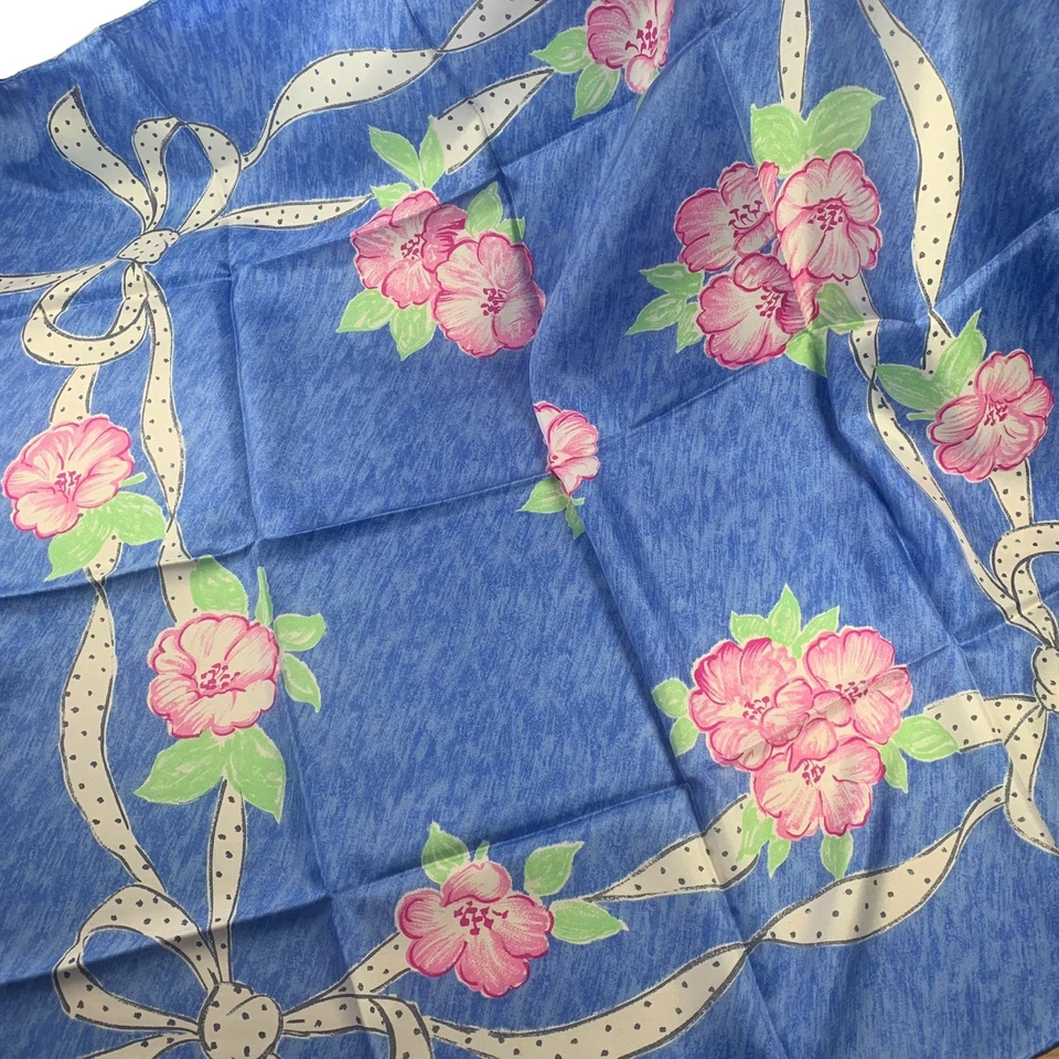 Givenchy 35” Blue and Pink Floral Silk Square Scarf/Large Bandana/Neckerchief - Image 3 of 4